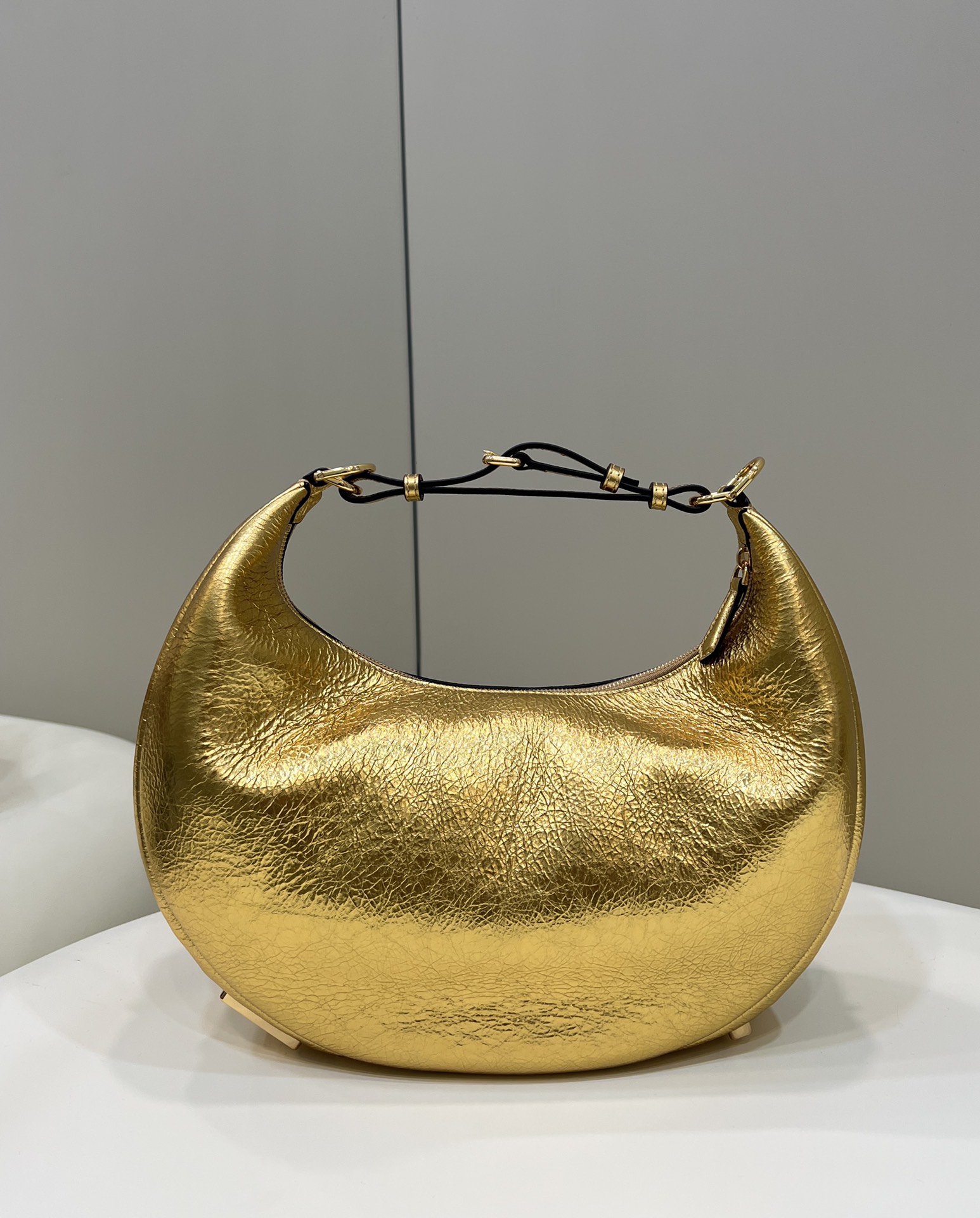 Fendi Medium Fendigraphy Leather Hobo Shoulder Bag Gold